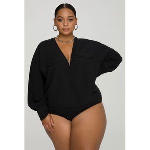 Good American Utility-style Bodysuit - Deep V-Neck Long Sleeve Black - NWOT